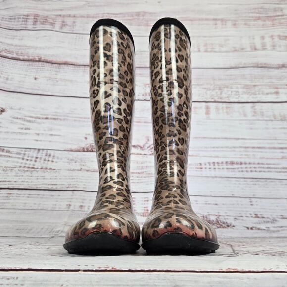 Kamik Rain Boots Size 6 Cheetah Leopard Print Waterproof Outdoor Nature Earthy - Picture 2 of 9